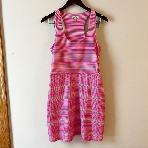 Tehama Pink Striped Racerback Mini Dress Athletic Sleeveless Size Medium - Picture 1 of 8
